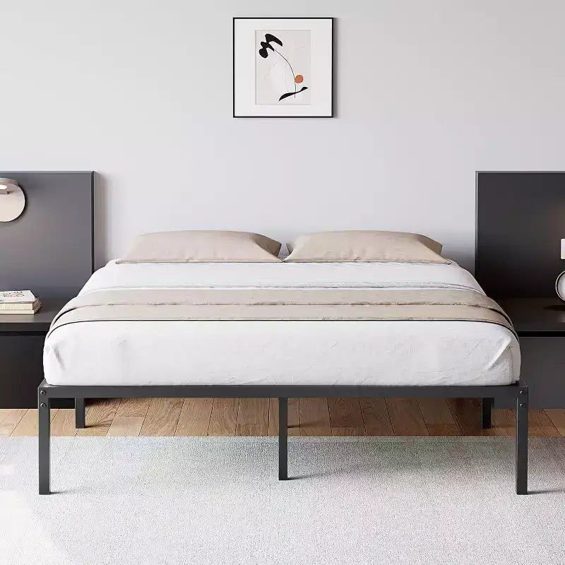 Struttura letto matrimoniale in metallo con contenitore, supporti a doghe in acciaio resistente, capacità 450 kg, non richiede rete, nero 40 cm