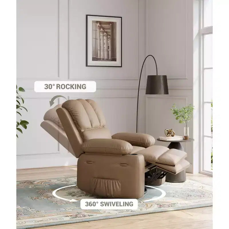 Ampia Poltrona Reclinabile Manuale in Pelle con Braccioli Comodi, Portabicchieri Integrati, Larghezza Seduta di 54 cm, per Relax e Intrattenimento in Soggiorno