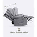 Ampia Poltrona Reclinabile Manuale in Pelle con Braccioli Comodi, Portabicchieri Integrati, Larghezza Seduta di 54 cm, per Relax e Intrattenimento in Soggiorno