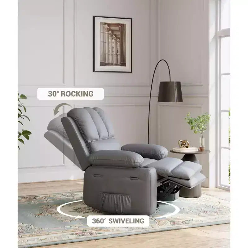 Ampia Poltrona Reclinabile Manuale in Pelle con Braccioli Comodi, Portabicchieri Integrati, Larghezza Seduta di 54 cm, per Relax e Intrattenimento in Soggiorno