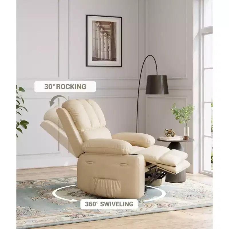 Ampia Poltrona Reclinabile Manuale in Pelle con Braccioli Comodi, Portabicchieri Integrati, Larghezza Seduta di 54 cm, per Relax e Intrattenimento in Soggiorno