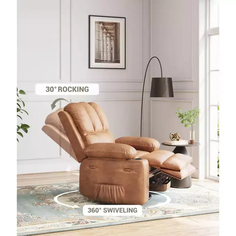Ampia Poltrona Reclinabile Manuale in Pelle con Braccioli Comodi, Portabicchieri Integrati, Larghezza Seduta di 54 cm, per Relax e Intrattenimento in Soggiorno