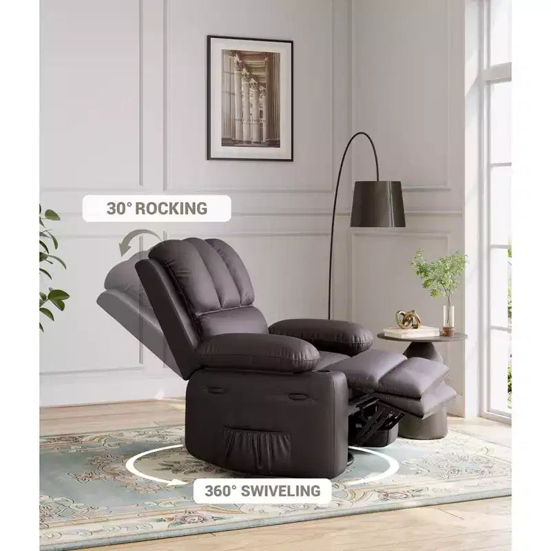 Ampia Poltrona Reclinabile Manuale in Pelle con Braccioli Comodi, Portabicchieri Integrati, Larghezza Seduta di 54 cm, per Relax e Intrattenimento in Soggiorno
