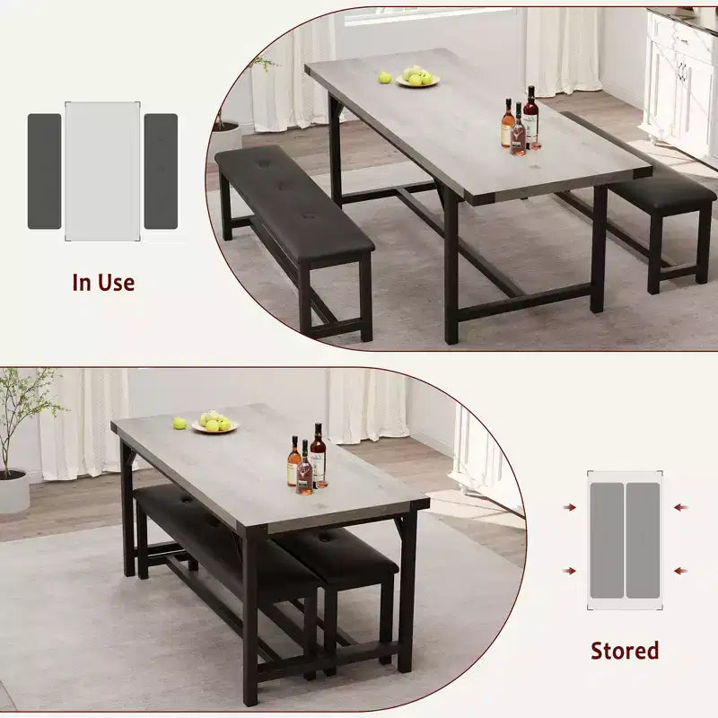 Set tavolo da pranzo allungabile Garvee per 4-6 persone, grande tavolo rettangolare con 2 panche imbottite, set tavolo da cucina allungabile per appartamento, piccoli spazi
