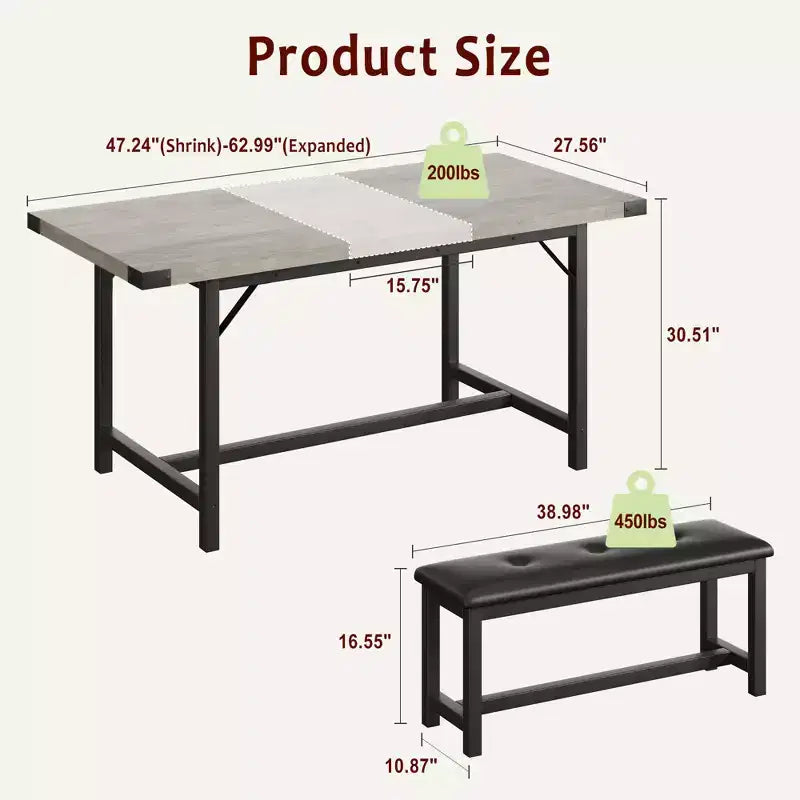 Set tavolo da pranzo allungabile Garvee per 4-6 persone, grande tavolo rettangolare con 2 panche imbottite, set tavolo da cucina allungabile per appartamento, piccoli spazi