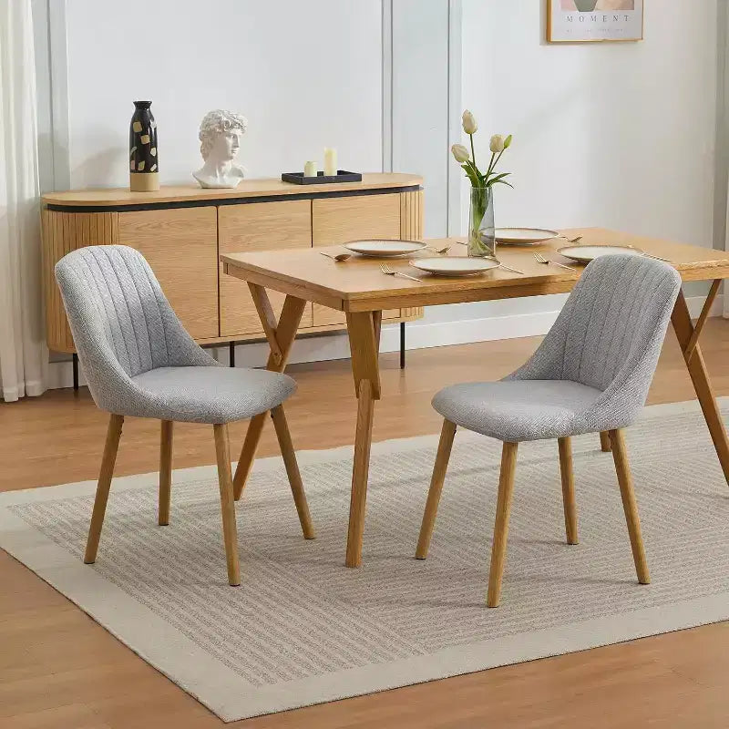 Acekool Sedie da Pranzo Imbottite in Tessuto, Set da 2, con Schienale Curvo Ergonomico e Gambe in Rovere, Capacità 136 kg
