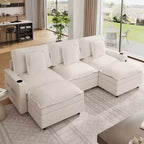 108 Inch Chenille Modular U Shaped Cloud Couch, 3-Seater Sofas with Movable Ottoman and Cup Holder, Sectional Couches for Living Room