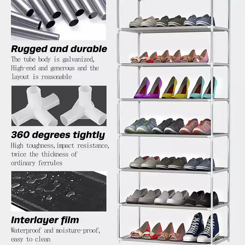 Scarpiera a 10 Ripiani - Organizer per Scarpe di Grande Capacità con Copertura Antipolvere, Contiene 25-45 Paia, Design Salvaspazio