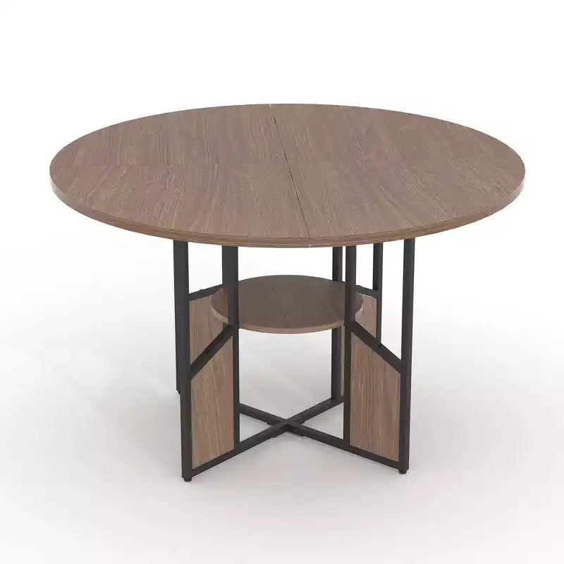 Tavolo da pranzo rotondo per 4-6 persone, tavolo da cucina da 150 cm con ripiano portaoggetti, tavolo da cena circolare con base, tavolo da colazione in legno, senza sedie