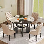 Tavolo da pranzo rotondo per 4-6 persone, tavolo da cucina da 150 cm con ripiano portaoggetti, tavolo da cena circolare con base, tavolo da colazione in legno, senza sedie