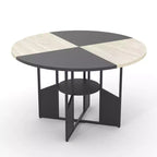 Tavolo da pranzo rotondo per 4-6 persone, tavolo da cucina da 150 cm con ripiano portaoggetti, tavolo da cena circolare con base, tavolo da colazione in legno, senza sedie