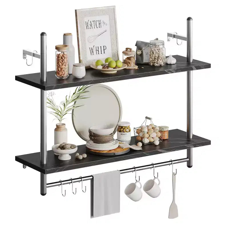 Bestier Industrial Mensola a 2 Livelli Montata a Parete, Porta Piante, Scaffale per Panettiere con 8 Ganci a S