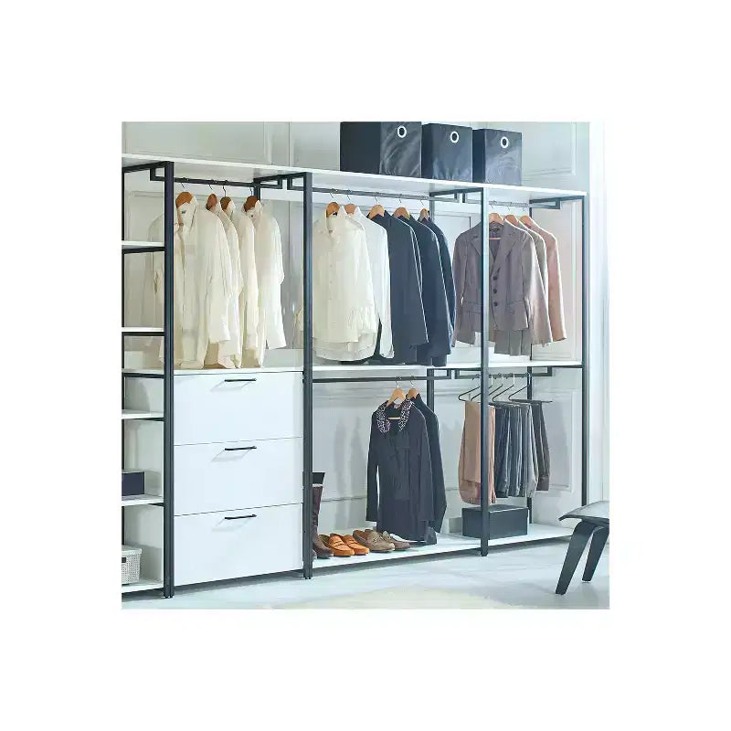 HomeStock Sistema per armadio in legno composito bianco 197,3 cm A x 119,9 cm L per ripostiglio universale con contenitori