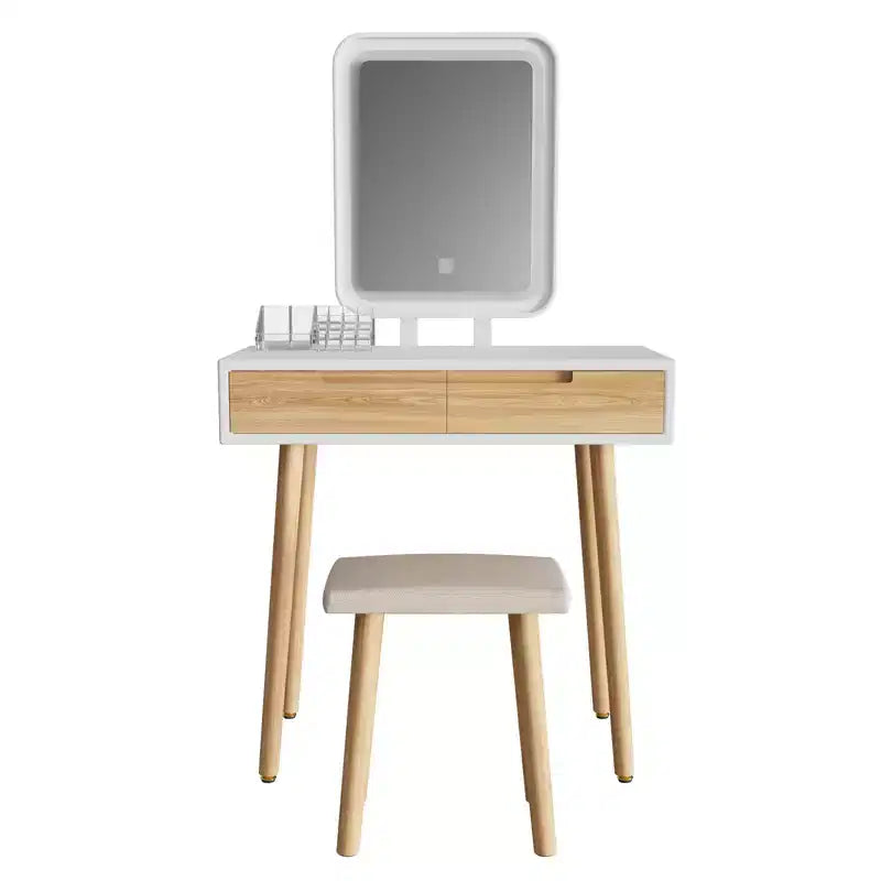 Set toeletta trucco in legno naturale da 31,5 pollici