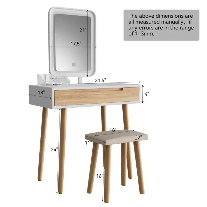 Set toeletta trucco in legno naturale da 31,5 pollici