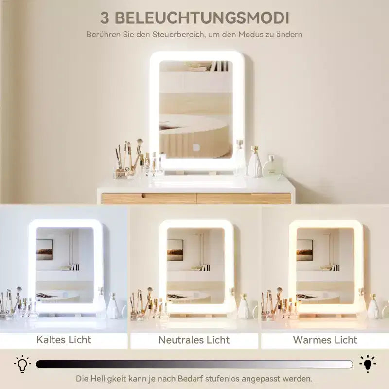 Set toeletta trucco in legno naturale da 31,5 pollici