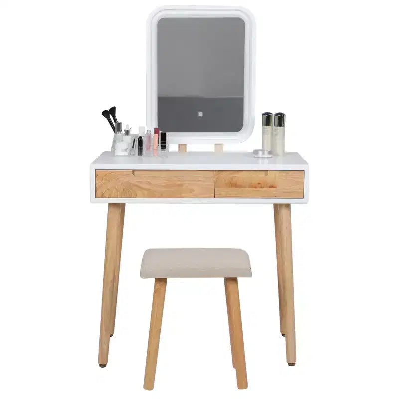 Set toeletta trucco in legno naturale da 31,5 pollici