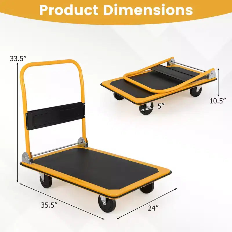 Costway Carrello Piattaforma Pieghevole 300kg Dolly Trasporto Magazzino Carrello a Mano Nuovo Blu/Giallo
