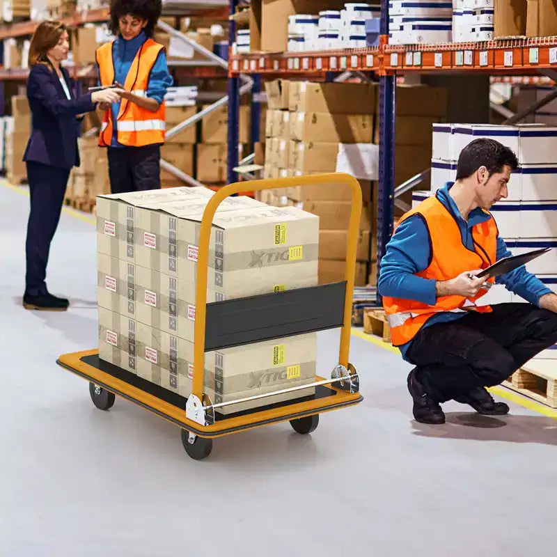 Costway Carrello Piattaforma Pieghevole 300kg Dolly Trasporto Magazzino Carrello a Mano Nuovo Blu/Giallo