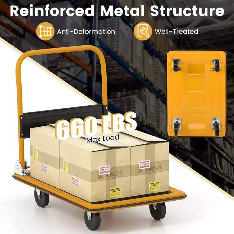Costway Carrello Piattaforma Pieghevole 300kg Dolly Trasporto Magazzino Carrello a Mano Nuovo Blu/Giallo