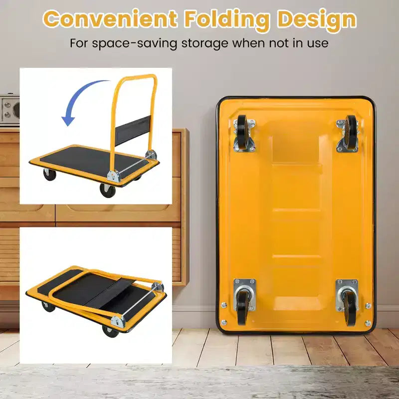 Costway Carrello Piattaforma Pieghevole 300kg Dolly Trasporto Magazzino Carrello a Mano Nuovo Blu/Giallo