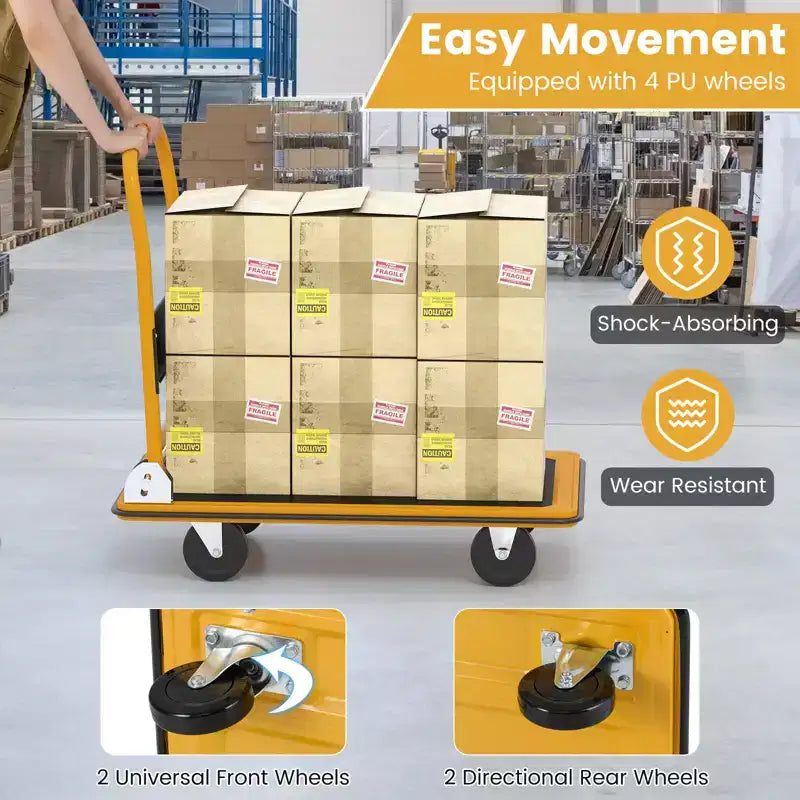 Costway Carrello Piattaforma Pieghevole 300kg Dolly Trasporto Magazzino Carrello a Mano Nuovo Blu/Giallo