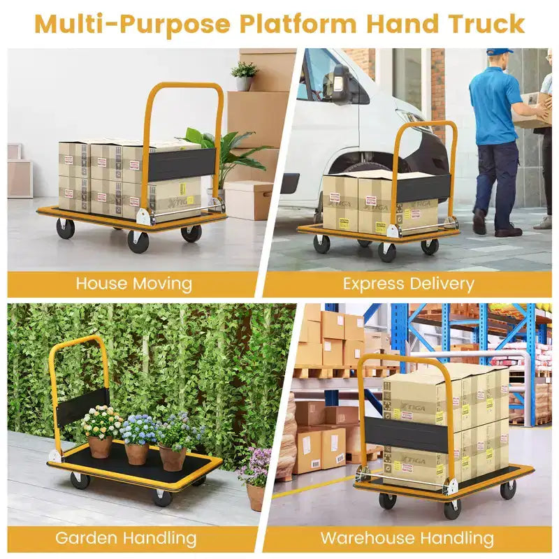 Costway Carrello Piattaforma Pieghevole 300kg Dolly Trasporto Magazzino Carrello a Mano Nuovo Blu/Giallo