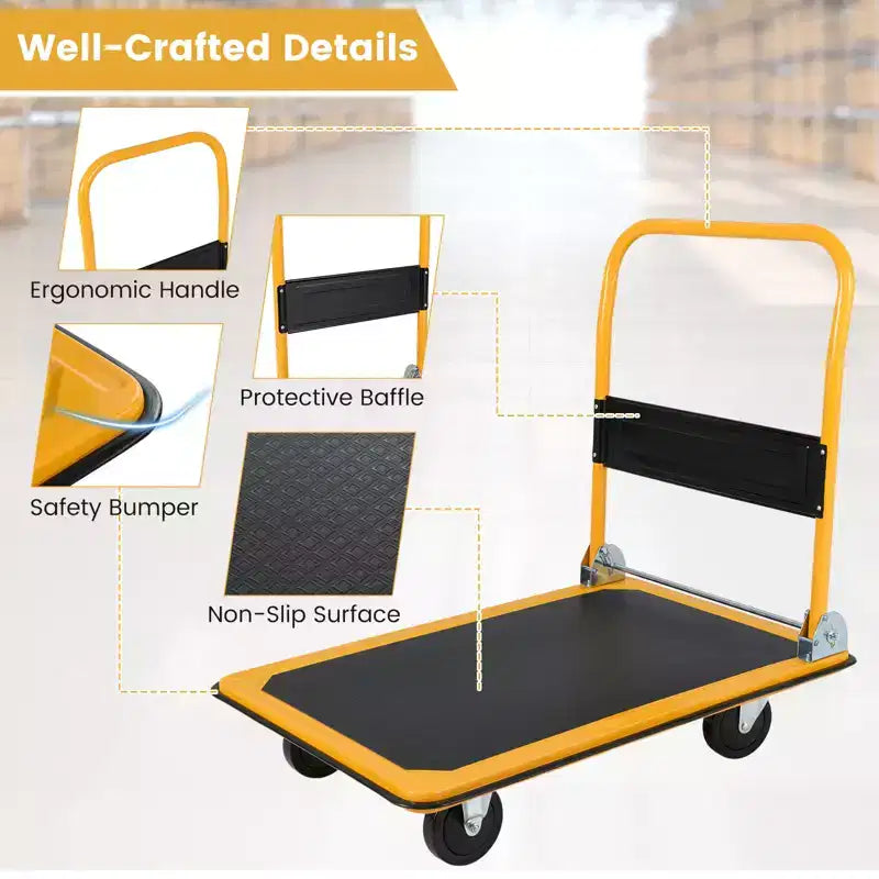 Costway Carrello Piattaforma Pieghevole 300kg Dolly Trasporto Magazzino Carrello a Mano Nuovo Blu/Giallo