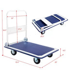 Costway Carrello Piattaforma Pieghevole 300kg Dolly Trasporto Magazzino Carrello a Mano Nuovo Blu/Giallo
