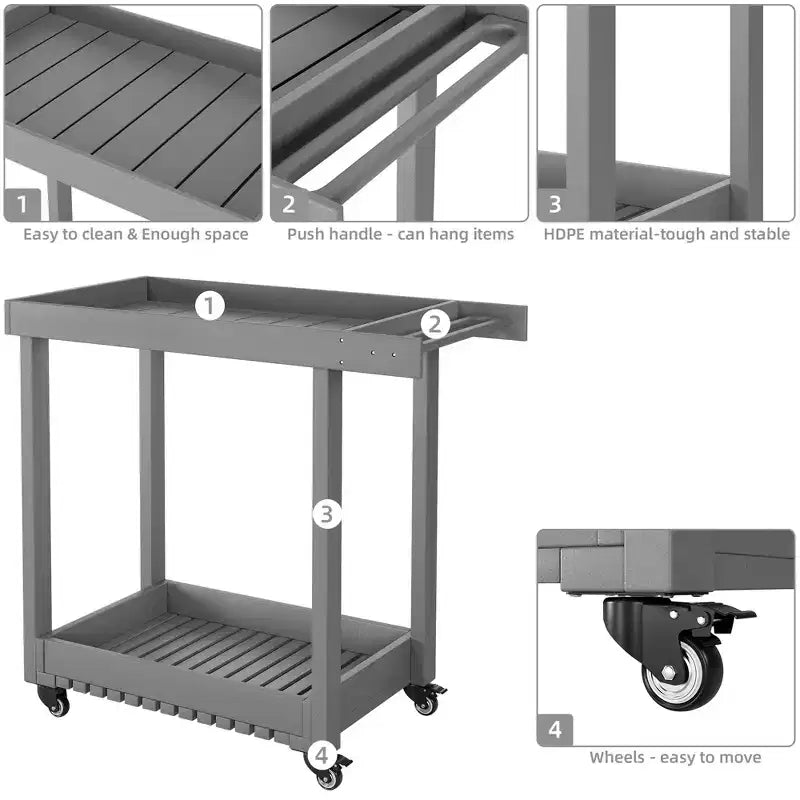 Carrello di servizio multiuso a 2 ripiani, capacità 227 kg, ideale per casa, ufficio, patio e barbecue