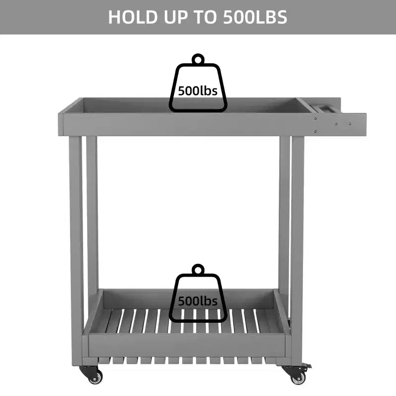 Carrello di servizio multiuso a 2 ripiani, capacità 227 kg, ideale per casa, ufficio, patio e barbecue