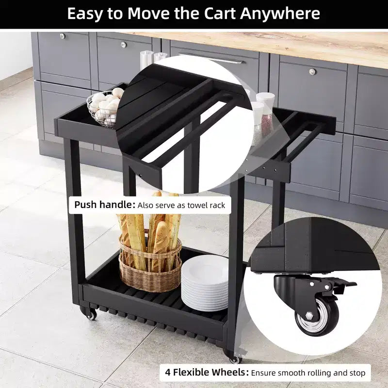 Carrello di servizio multiuso a 2 ripiani, capacità 227 kg, ideale per casa, ufficio, patio e barbecue