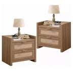 Nightstands Set of 2, Rattan Night Stand, Bedside Tables with 2 Drawers, End Tables for Bedroom Living Room and