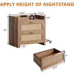 Comodini Set da 2, Comodino in Rattan, Comodini con 2 Cassetti, Tavolini Laterali per Camera da Letto, Soggiorno e