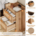 Comodini Set da 2, Comodino in Rattan, Comodini con 2 Cassetti, Tavolini Laterali per Camera da Letto, Soggiorno e