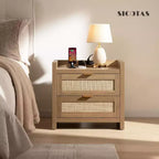 Comodini Set da 2, Comodino in Rattan, Comodini con 2 Cassetti, Tavolini Laterali per Camera da Letto, Soggiorno e