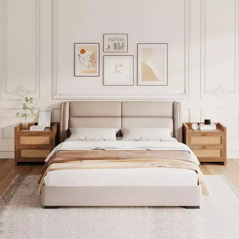 Comodini Set da 2, Comodino in Rattan, Comodini con 2 Cassetti, Tavolini Laterali per Camera da Letto, Soggiorno e
