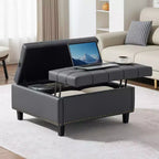 VEVOR Pouf Ottomano Quadrato in Pelle da 78 cm con Contenitore, Tavolino Ottomano con Bottoni Trapuntati e Rivestito, con Coperchio Sollevabile e Ribaltabile, in Pelle PU, Grigio