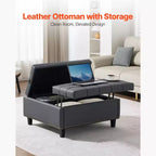 VEVOR Pouf Ottomano Quadrato in Pelle da 78 cm con Contenitore, Tavolino Ottomano con Bottoni Trapuntati e Rivestito, con Coperchio Sollevabile e Ribaltabile, in Pelle PU, Grigio
