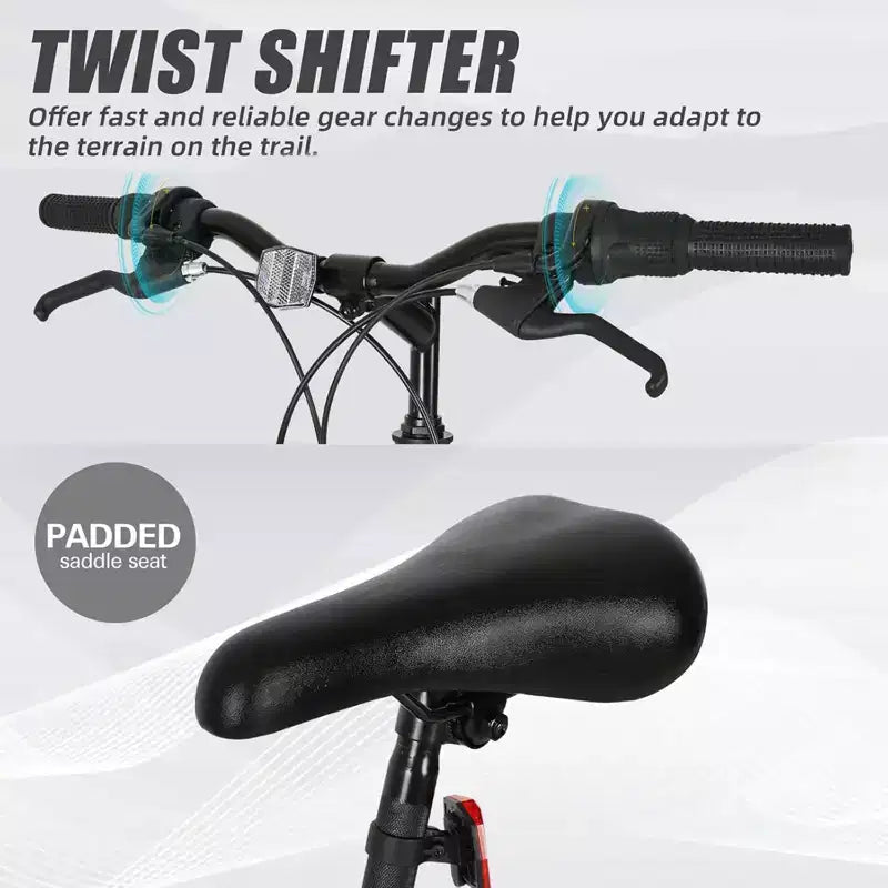 Hykolity 26/27.5-Inch Mountain Bike, Mens Womens, Steel Full Suspension, 18-Speed, Adjustable Saddle, Linear Pull Brakes, Alloy Rims