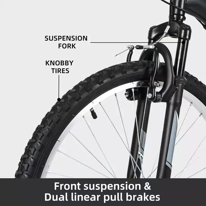 Hykolity 26/27.5-Inch Mountain Bike, Mens Womens, Steel Full Suspension, 18-Speed, Adjustable Saddle, Linear Pull Brakes, Alloy Rims