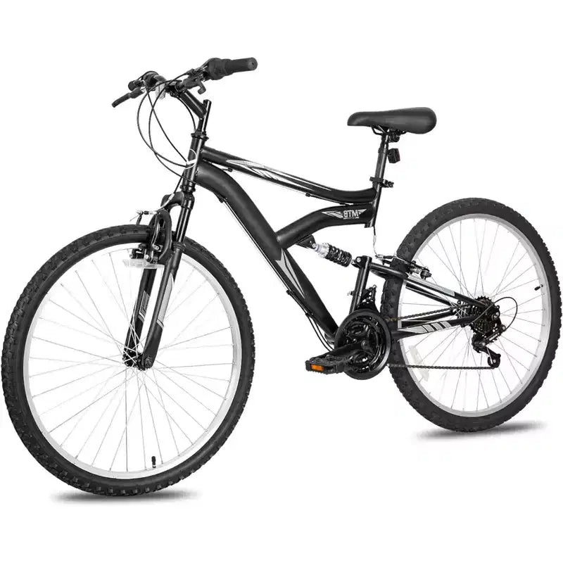 Hykolity 26/27.5-Inch Mountain Bike, Mens Womens, Steel Full Suspension, 18-Speed, Adjustable Saddle, Linear Pull Brakes, Alloy Rims