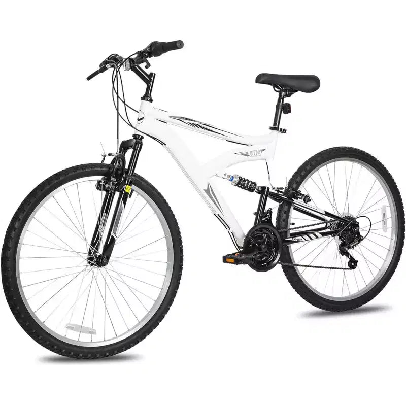 Hykolity 26/27.5-Inch Mountain Bike, Mens Womens, Steel Full Suspension, 18-Speed, Adjustable Saddle, Linear Pull Brakes, Alloy Rims