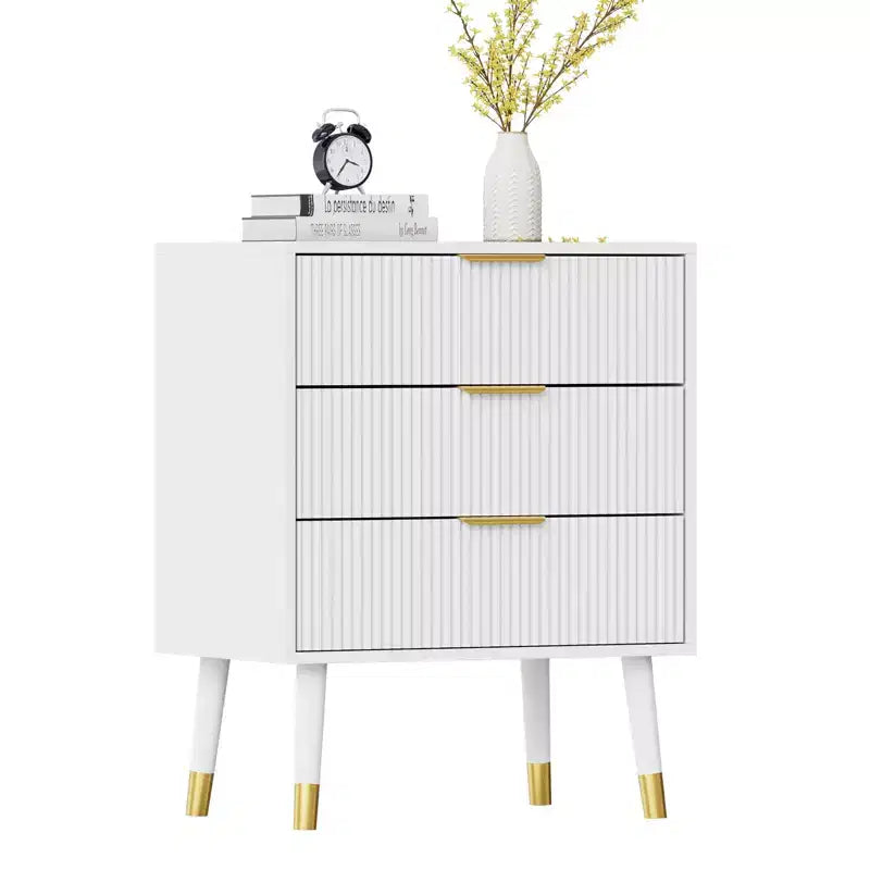 Comò Moderno con Scanalature e 3 Spaziosi Cassetti, Cassettiera in Legno Alta 72 cm, Organizer Porta Abiti per Armadio, Soggiorno o Corridoio