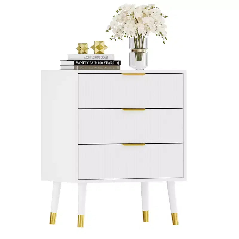 Comò Moderno con Scanalature e 3 Spaziosi Cassetti, Cassettiera in Legno Alta 72 cm, Organizer Porta Abiti per Armadio, Soggiorno o Corridoio