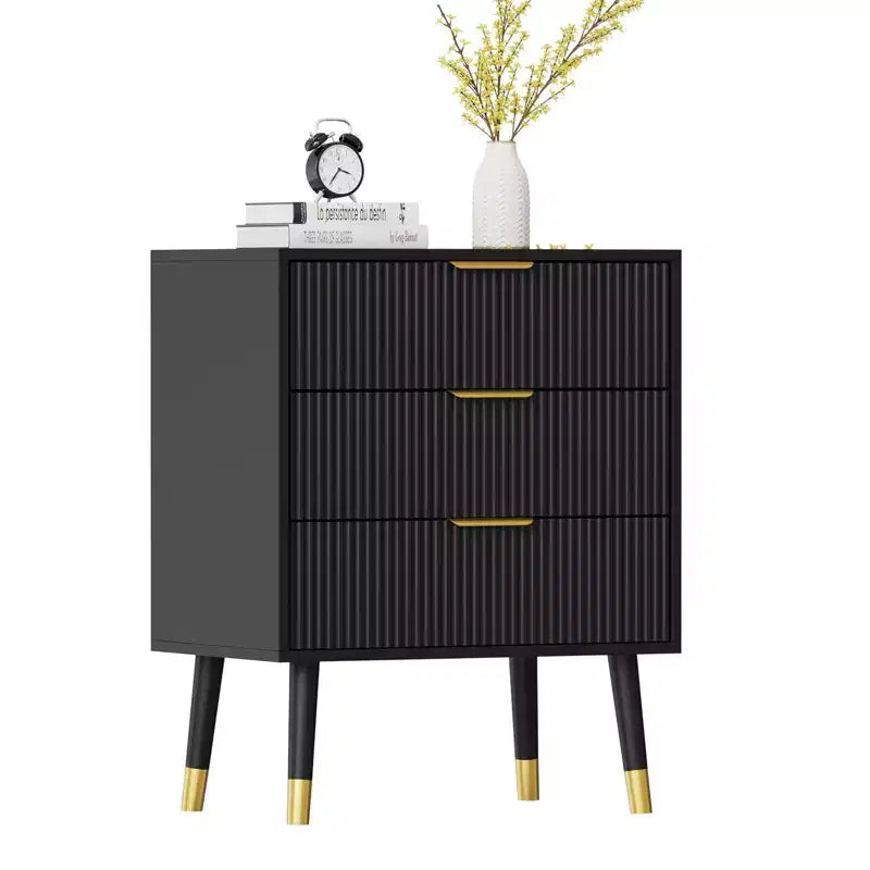 Comò Moderno con Scanalature e 3 Spaziosi Cassetti, Cassettiera in Legno Alta 72 cm, Organizer Porta Abiti per Armadio, Soggiorno o Corridoio