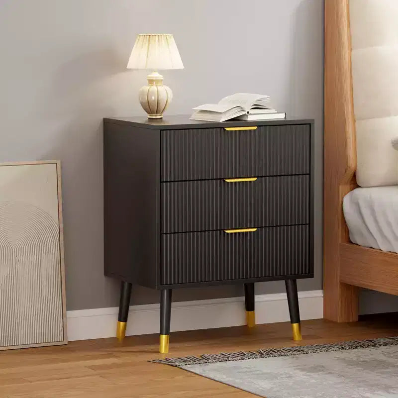 Modern Fluted Dresser with 3 Spacious Drawers, 28.5 Height Wooden Chest of Drawers, Clothes Storage Organizer for Closet, Living Room, or Hallway