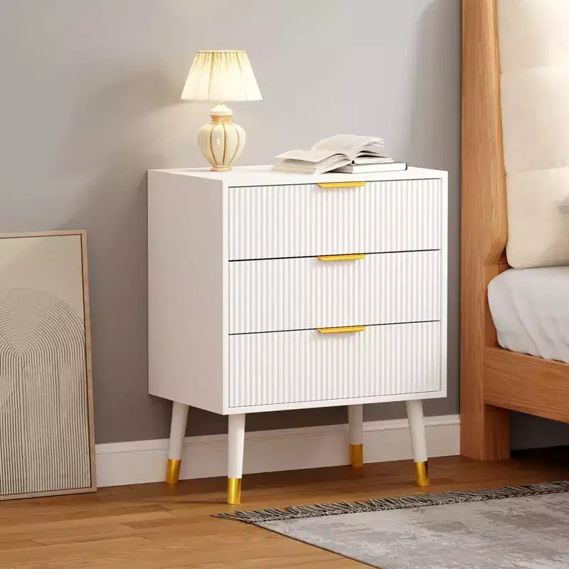 Comò Moderno con Scanalature e 3 Spaziosi Cassetti, Cassettiera in Legno Alta 72 cm, Organizer Porta Abiti per Armadio, Soggiorno o Corridoio