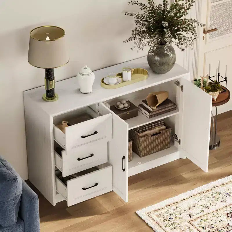 Famapy Wood - Grain Buffet Chest Kitchen Cabinet with Anti - Tipping Device - 3 Drawers+2 Doors for Kitchens or Living Room Storage