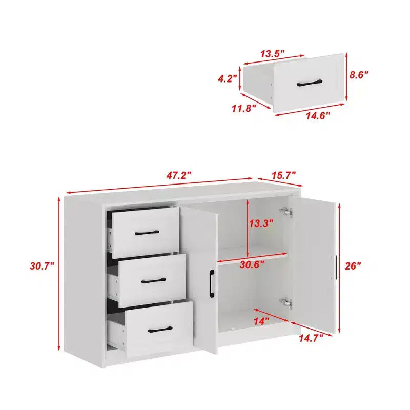 Famapy Wood - Grain Buffet Chest Kitchen Cabinet with Anti - Tipping Device - 3 Drawers+2 Doors for Kitchens or Living Room Storage